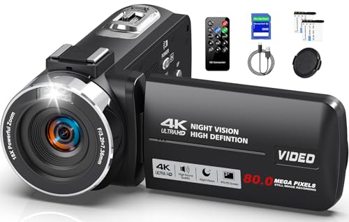 Camcorder Video Camera 4K HD 80MP Vlogging Camera for YouTube IR Night Vision Camera 18X Digital Zoom 3.0 IPS Screen Video Recorder with 32GB SD Card, 2 Batteries, Remote Control ProductsLogo