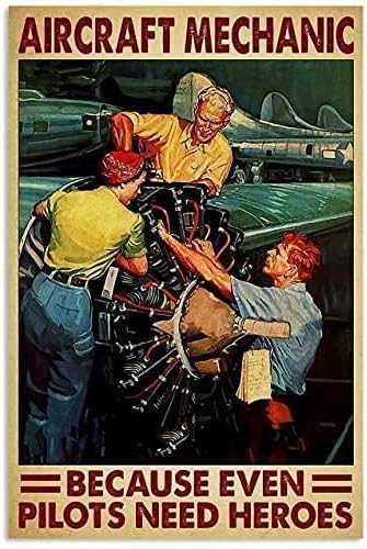 Aircraft Mechanic Because Even Pilots Need Heroes Cat Iron Painting Home Family Poster Tin Sign Lovers Gift Funny Metal Signs Bedroom Novelty Retro Parlor Yard Courtyard Farm 8x12 Inch, Multicolor ProductsLogo