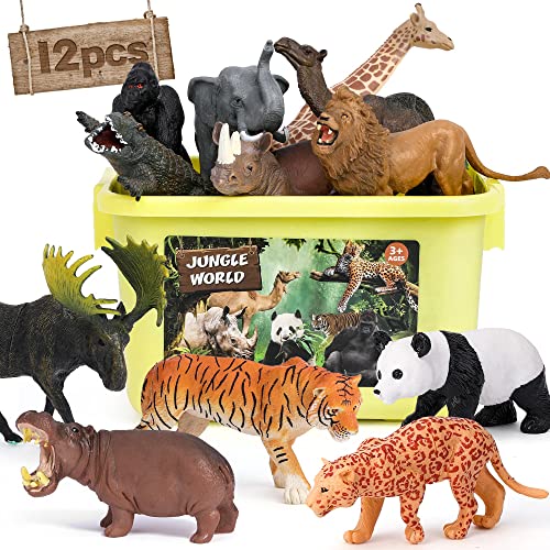 FRUSE Safari Animals Figures Toys, 12PCS Wild Zoo Figurines, Realistic African Jungle Playset With Panda, Lion, Elephant, Educational Learning Toys for Toddlers Kids 3-5 ProductsLogo