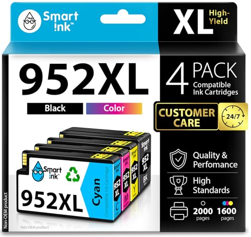 Smart Ink Compatible Ink Cartridges Replacement for HP 952XL 952 XL 4 Combo Pack (Black, Cyan/Magenta/Yellow) to use with HP OfficeJet Pro 8710 7740 8720 8715 8210 8703 OfficeJet 8702 Printers ProductsLogo
