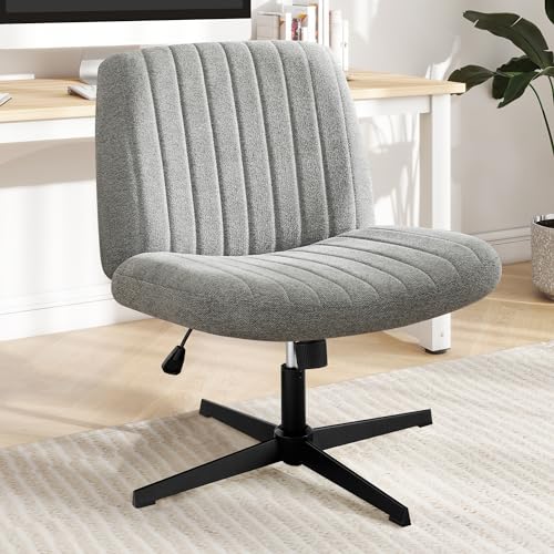 DUMOS Criss Cross Chair Legged Office Wide Comfy Desk Seat, No Wheels Armless Computer Task Seating, Swivel Vanity Home Height Adjustable ProductsLogo