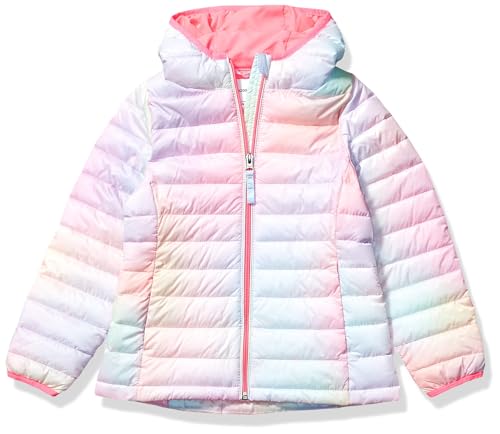 Amazon Essentials Girls' Lightweight Water-Resistant Packable Hooded Puffer Jacket, Pink Ombre, Large ProductsLogo