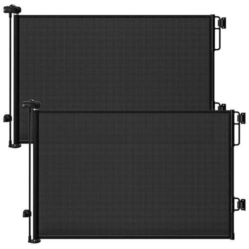 Cumbor 2-Pack Retractable Baby Gates for Stairs, 55" Wide Soft Mesh Pet Gate for Dogs with One Hand Opening, 34" Tall Toddler Gate with Top Lock for Bedroom, Doorways, Indoor/Outdoor, Black ProductsLogo