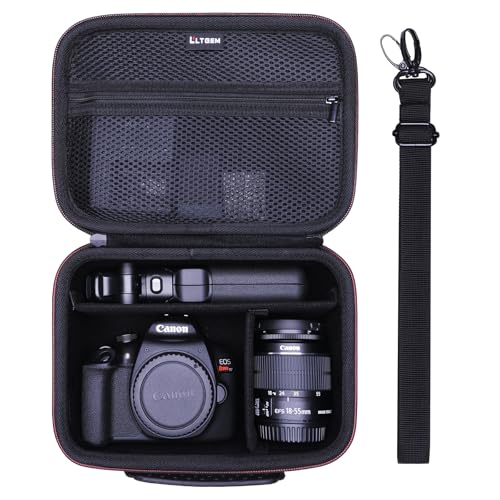 Camera Case Compatible with Canon EOS Rebel T7/R50/R6 Mark II/R100/R50 V/T6/R8/R10/R5 Mark II/RP/R7/5D Mark IV/SL3/R5/T100 DSLR SLR Camera, Len and Tripod with 4 Dividers and Shoulder Strap, Black ProductsLogo