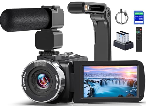 8K Video Camera Camcorder 64MP YouTube Vlogging Cameras IR Night Vision WiFi Webcam Camcorders with 18X Digital Zoom 3.0”Touch Screen Stabilizer, Mic, 64G SD Card, Remote Control and 2 Batteries ProductsLogo