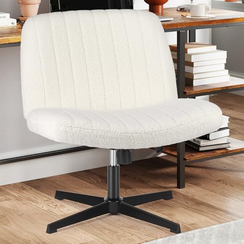 Sweetcrispy Criss Cross Chair Legged, Armless Office Swivel Desk Chair No Wheels, Vanity Height Adjustable Wide Seat Computer Task Seating - Teddy Cream ProductsLogo