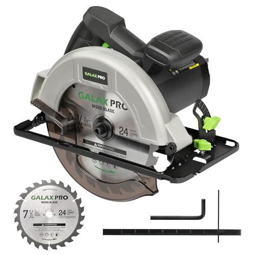 GALAX PRO 11 Amp Power Circular Saw, 6000RPM Corded Circular Saw with Adjustable Cutting Depth 2-1/2" (90°) to 1-7/8" (45°), 7-1/4 Inch Carpentry Saw Blade, Ideal for Wood, Plastic Cuts ProductsLogo