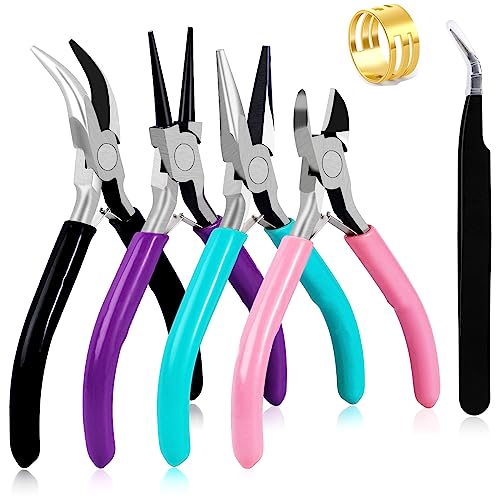 URSKYTOUS 4Pcs Jewelry Pliers Set Jewelry Making Pliers Tools Kit Include Jewelry Making Needle Nose Chain Nose Round Bent Pliers Wire Cutter for Bracelet Beading DIY Craft Jewelry Making Supplies ProductsLogo