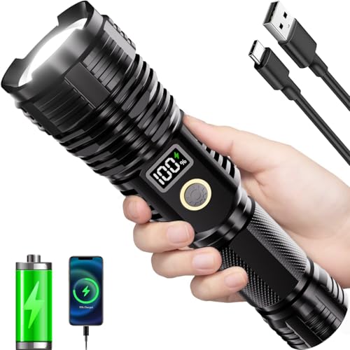 Flashlights High Lumens Rechargeable, LED Super Bright Flash Light Long Beam, Zoomable Linternas with LCD Digital Display, 5 Mode, Waterproof, Powerful Tactical Flashlight for Emergencies Camping Gift ProductsLogo