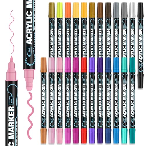 Acrylic Paint Markers, 24 Colors Paint Pens Acrylic Markers, Dual-Tip Acrylic Paint Pens (Dot & Fine) Rock for Painting, Fabric, Wood, Ceramic, Stone, Glass, Canvas, Scrapbook, Crafts & Art Supplies. ProductsLogo