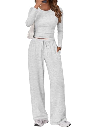 Trendy Queen Womens 2 Piece Matching Lounge Sweat Sets 2025 Early Fall Fashion Must Have Y2K Teen Workout Gym Clothes Wide Leg Pants Airport Travel Outfits Casual Sweatsuit Winter Essential Clothing ProductsLogo