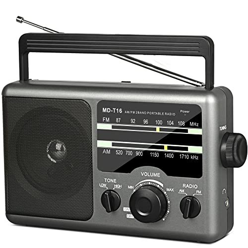 AM FM Portable Radio Battery Operated by 4X D Cell Batteries Or AC Power Transistor Radio with and Big Speaker, Standard Earphone Jack, High/Low Tone Mode, Large Knob ProductsLogo
