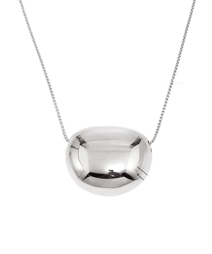 NewLuyer Women Pendant Necklace Stylish Oval Bead Geometric Clavicle Chain for Men Silver ProductsLogo
