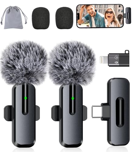 Wireless Mini Microphone for iPhone - 2 Pack Lavalier bluetooth Microphone for Video Recording, 2 In 1 Noise Reduction Lapel Mic for Ipad, Android, Clip-on Mini Mic for Tiktok Youtube Vlog Podcast ProductsLogo