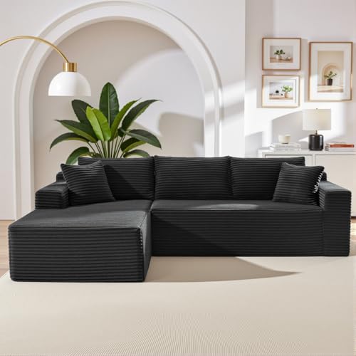 105 Inch Cloud Sectional Couch,Modern Modular Sectional Sofa with Deep Seat,Corduroy Boneless Couches with L-Shape Chaise for Living Room Bedroom,No Assembly Required (Black, Left Facing Chaise) ProductsLogo