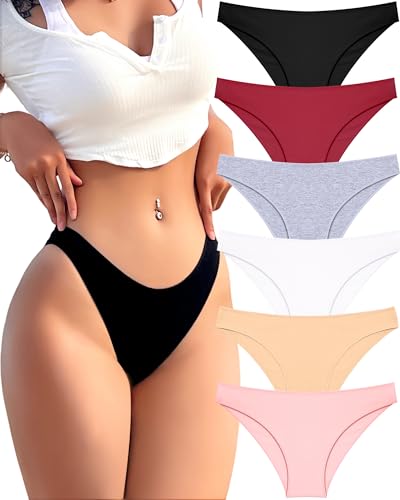 FINETOO 6 Pack Cotton Underwear for Women Cute Low Rise Bikini Panties High Cut Breathable Sexy Womens Cheeky S-XL ProductsLogo