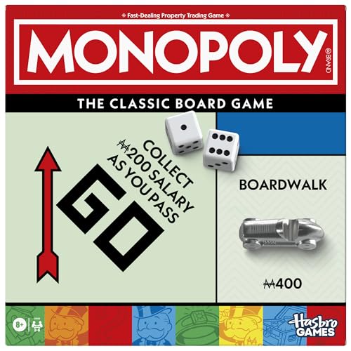 Monopoly Board Game | Classic Game with Storage Tray and Larger Tokens | Ages 8+ | 2 to 6 Players | Family Games for Kids and Adults | Kids Gifts ProductsLogo