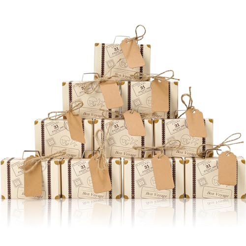 VGOODALL 50PCS Mini Suitcase Party Favor Box, 3"x2"x1.2" Little Luggage Candy Box with Tags for Travel Themed Party, Bridal Shower, Wedding Decorations ProductsLogo