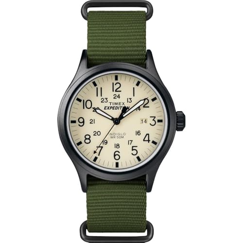 Timex Men's Expedition Scout 40mm Watch – Black Case Cream Dial with Green Fabric Strap ProductsLogo