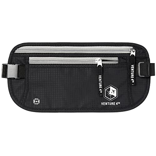 VENTURE 4TH Travel Money Belt - Slim Passport Holder RFID Blocking Travel Pouch to Protect Cash, Credit Cards and Travel Documents (Black) ProductsLogo
