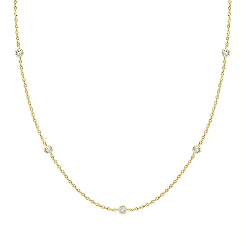 PAVOI 14K Yellow Gold Plated Station Chain Necklaces for Women - Dainty Simulated Diamond Necklace - Layering Cubic Zirconia Chain ProductsLogo