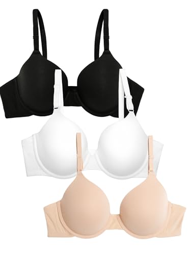 Fruit of the Loom womens T-shirt T Shirt Bra, Black Hue/Sand/White, 38C US ProductsLogo