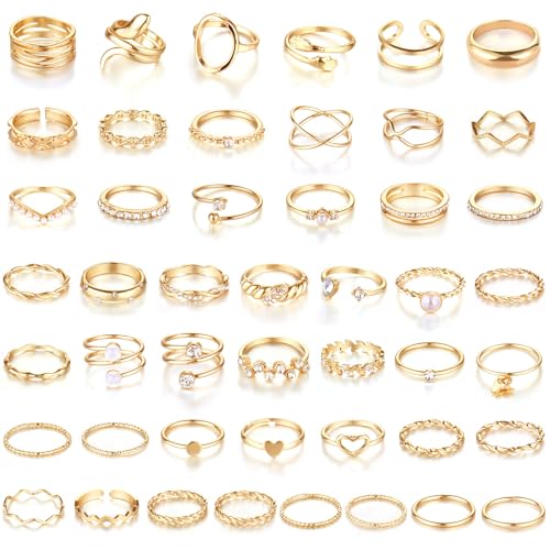 CHICUTIE 47Pcs Gold Knuckle Rings Set For Women Stackable Joint Finger Midi Rings Dainty Cubic Crystal Zirconia Simple Hollow Twist Cute Rings Pack Jewelry Gift ProductsLogo