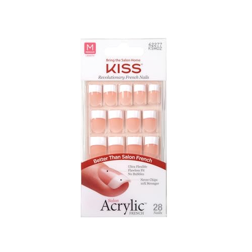 KISS Salon Acrylic Press On Nails, Nail glue included, 'Sugar Rush', French, Medium Size, Square Shape, Includes 28 Nails, 2g Glue, 1 Manicure Stick, 1 Mini File ProductsLogo