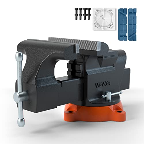 VEVOR Bench Vise, 6-inch Jaw Width 5.9-inch Jaw Opening, 360-Degree Swivel Locking Base Multipurpose Vise w/Anvil, Heavy Duty Ductile Iron Workbench Vise w/Bolts & Nuts, for Drilling, Pipe Cutting ProductsLogo