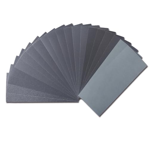 Sandpaper Variety Pack, 20PCS Sand Paper Assorted for Wood Metal Sanding, Wet Dry Sandpaper Sheets 120/240/320/400/600/800/1200/1500/2000/3000 Grits, 9 x 3.6 Inch ProductsLogo
