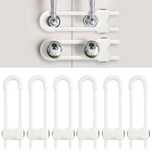 Baby Proofing Cabinets, Sliding Cabinet Locks for Babies, Adjustable U Shaped Baby Safety Locks, Childproof Cabinet Latch for Kitchen, Bathroom, Drawer, Cupboard Doors Knobs & Handles (6 Pack White) ProductsLogo