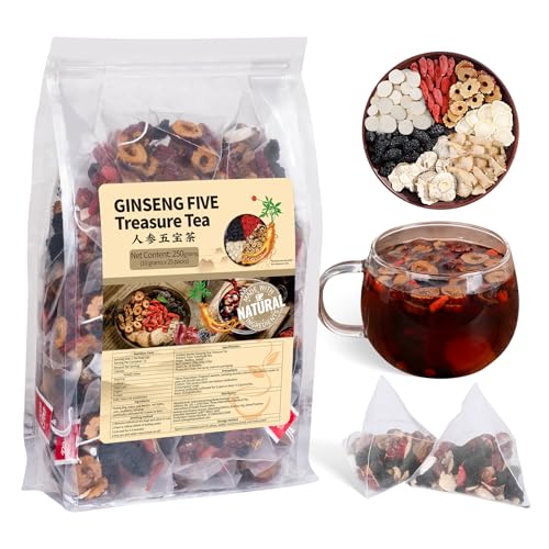 Ginseng Five Treasures Kidney Tea, Traditional Chinese Herbal TeaBags, Natural Organic Kidney Cleanse Detox Tea for Women & Men, 7 Precious Ingredients Formula(1 Pack/25 Bags) ProductsLogo