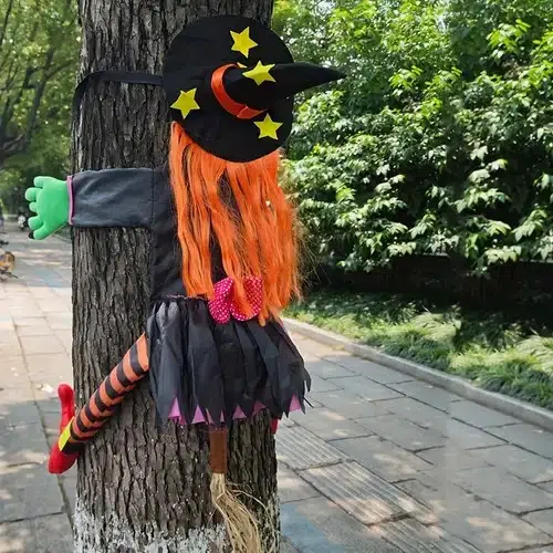 Holiday Halloween tree climbing witch with orange hair, outdoor decor, age 14 +, polyester fabric ProductsLogo