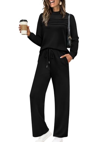 WIHOLL 2 Piece Sets for Women Fall Fashion 2025 Travel Vacation Airport Outfits for Airplane Going Out Comfy Matching Women's Clothing Petite Lounge Sets Winter Active Track Suits Black M ProductsLogo
