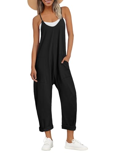 AUTOMET Jumpsuits for Women Casual Summer Outfits Rompers Comfy Beach Vacation Trendy Overalls Jumpers Spring Fashion Maternity Clothes 2025 Black M Black M ProductsLogo