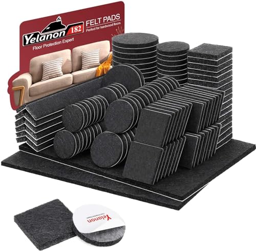Yelanon Felt Furniture Pads -182 Pcs Premium Felt Pads for Chair Legs Furniture, Floor Protectors for Hardwood Floors, Black ProductsLogo