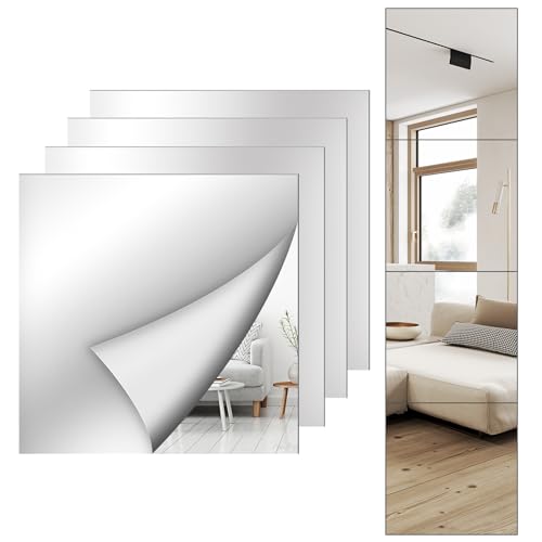Shiftshade 4 Pack Wall Mirror Full Length, 12 x 12 Inch Acrylic Mirror Tiles, Shatterproof Flexible Plastic Mirror Sheets for Bedroom Home Gym Door ProductsLogo