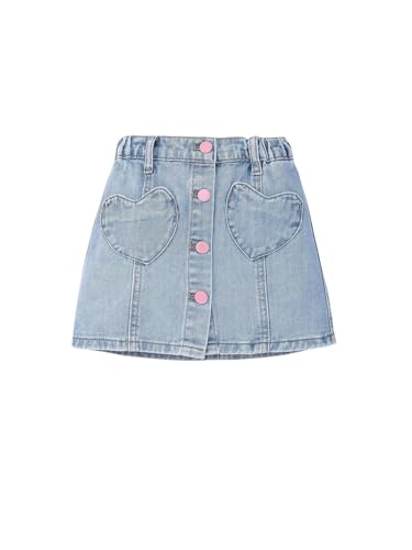 BEAUDRM Girl's Heart Pattern High Waist A Line Skirt Casual Regular Fit Short Denim Skirts Medium Wash 5Y ProductsLogo