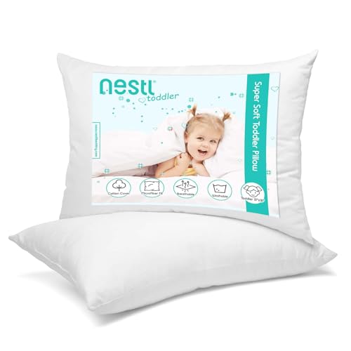 Nestl 2 Pack Toddler Pillow for Sleeping 13 x 18, Small Kids Pillow for Travel, Car, School, Nap, & Toddler Bed, Machine Washable Soft Cotton Child 2 Year Old and Up - White ProductsLogo