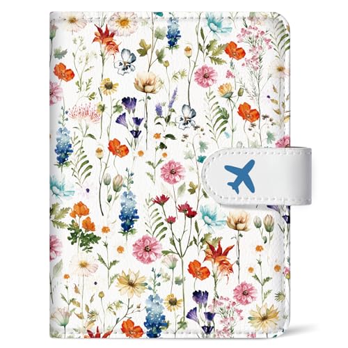 Passport Holder for Travel Essentials, RFID Blocking Leather Cover Wallet with Magnetic Closure, Aesthetic & Cute Passport Book Case for Women and Men - Wildflower ProductsLogo