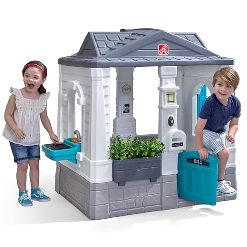 Step2 Neat & Tidy Cottage Kids Playhouse, Indoor/Outdoor Playset, Interactive Play with Sounds, Made of Durable Plastic, for Toddlers 1.5+ Years Old, Grey ProductsLogo