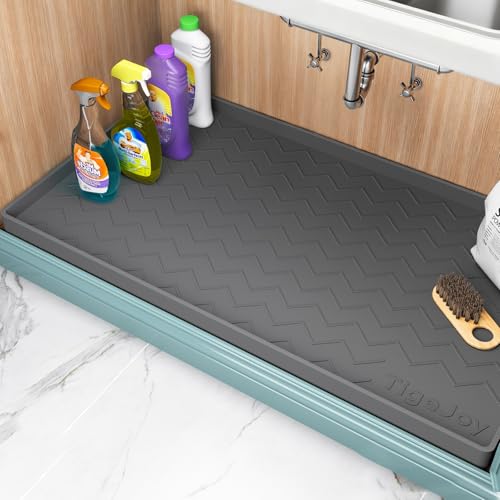 TigeJoy Under Sink Mat for Kitchen Cabinet 34" x 22", Upgraded Thick Silicone Waterproof Protector with Raised Edge, Anti-Leak Shelf Liner for Bathroom Tray Sink Organizers and Storage ProductsLogo
