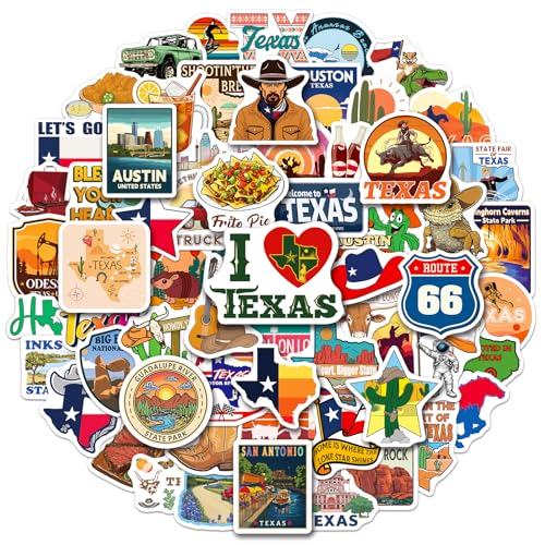 YTSQLER 200 PCS Texas Stickers, Texas Travel Souvenirs Stickers for Luggage Laptop Water Bottle Party Favors Journal, Waterproof Landmarks Decals Bulk for Adults Women Men ProductsLogo
