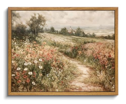 OIQArtOIQ Framed Canvas Wall Art,Vintage Decor,Landscape Nature Country Wildflower Paintings Farmhouse Pictures Modern Artwork Rustic Fall Flower Prints Cottagecore Office Living Room Bedroom Bathroom ProductsLogo