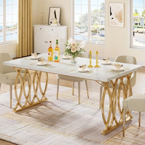 Tribesigns Modern Dining Table, 63" Large Kitchen Table for 4-6 People, Unique Rectangular Dinner Table Kitchen & Dining Room Furniture with Faux Marble Tabletop and Geometric Legs ProductsLogo