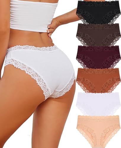 Knowyou Cotton Underwear for Women Cheeky Bikini Womens Underwear Pack Sexy Lace Wasit Hipster Brief Panties for Ladies-M ProductsLogo