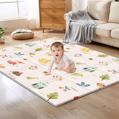 Baby Play Mat, 50 x 50 Inch Play Mat Perfect for Use Baby Playpen, Foldable Baby Foam Playmat for Floor, Portable Waterproof Activity PlayMats for Babies, Infants and Toddlers ProductsLogo