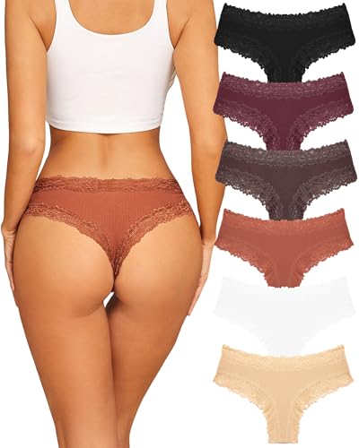 Sth Big Womens Cotton Underwear Sexy Lace Brazilian Panties Soft Breathable Cotton Cheeky Underwear for Ladies 6 Pack (6A, Medium) ProductsLogo