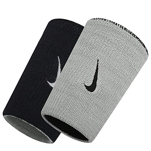 Nike Dri-Fit Home & Away Doublewide Wristbands (1 Pair, One Size Fits Most, Black/Base Grey) ProductsLogo