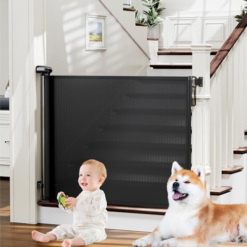 probebi Retractable Baby, Child & Dog Gates for Stairs, Extends to 54" Wide 34" Tall, Use for Outdoor, Indoor, Hallways, Doorways, Deck, Porch, Black ProductsLogo